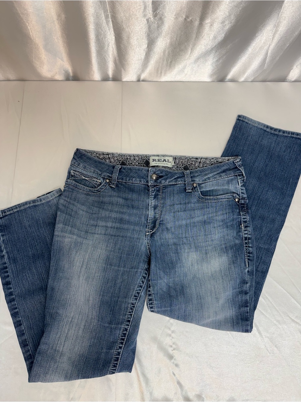 Ariat R.E.A.L Denim Straight Icon Mid Rise Straight Western Jeans Ocean Wash